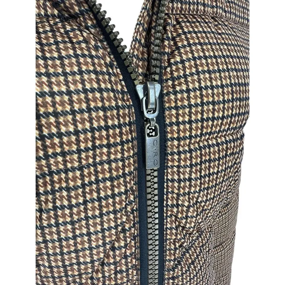 C-RO‎ Denmark Houndstooth 2-Way Stretch Puffer Coat with Faux Fur Hood Size 4